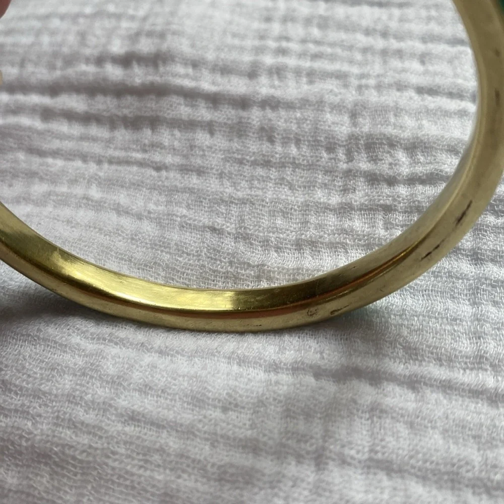 Malachite Brass Bangle Green Vintage Gold‎ Bracelet - Picture 10 of 17